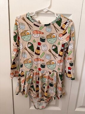 Bums & Roses bamboo girls 3T Sushi Print Long Sleeve Skirted Bodysuit